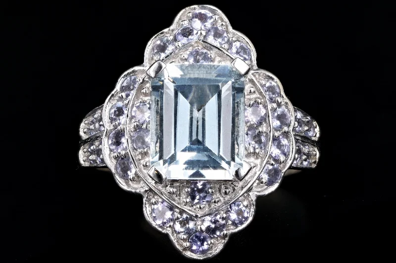 Modern 10K White Gold 2.5 Carat Aquamarine & Iolite Ring