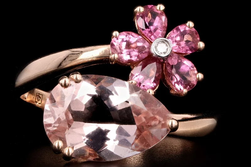 Modern 14K Rose Gold 2.35 Carat Morganite Flower Ring