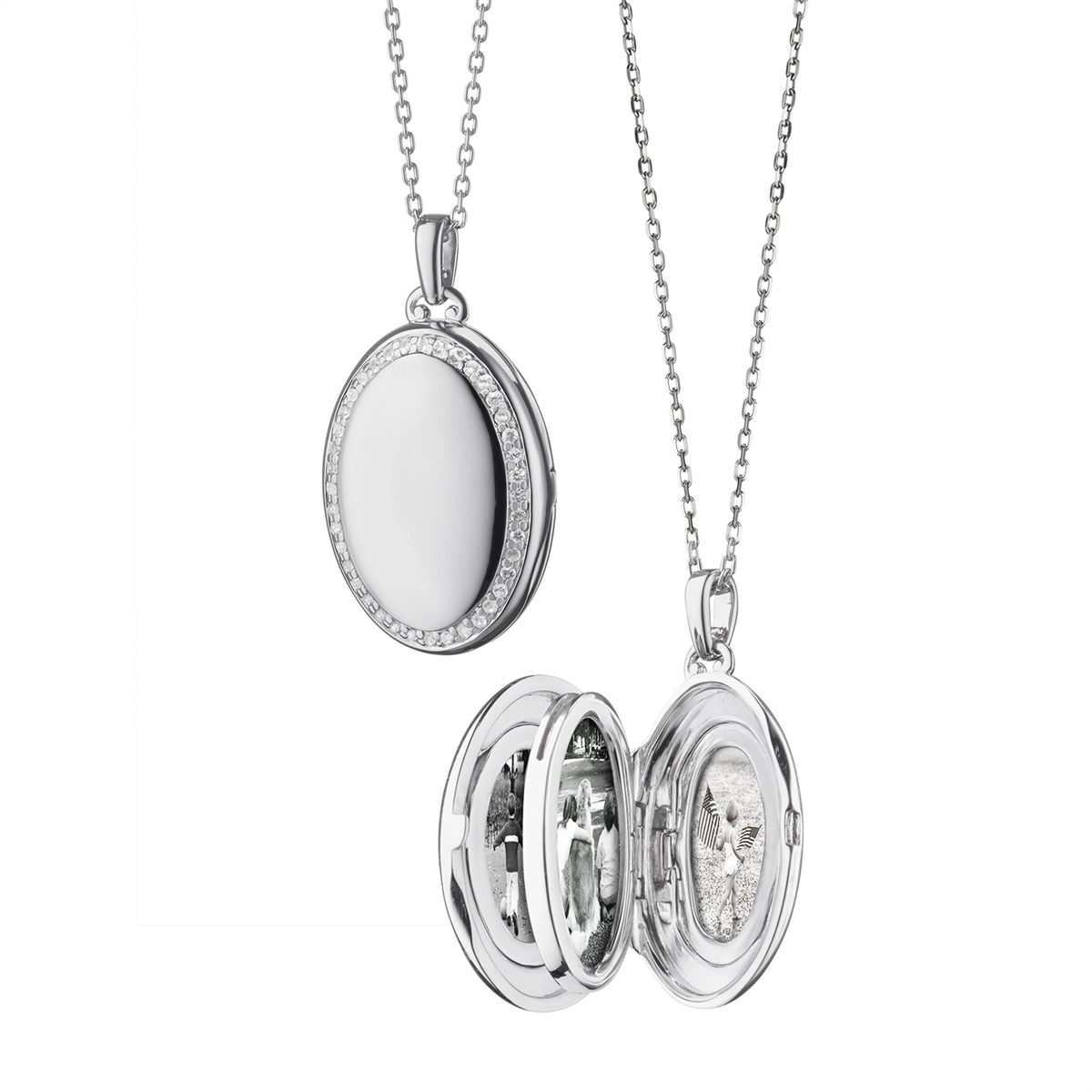 Monica Rich Kosann Sterling Silver Mini Four-Image Locket Necklace with White Sapphire