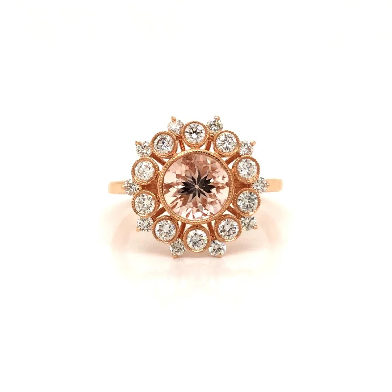 Morganite Center Diamond Flower Ring - Doves by Doron Paloma