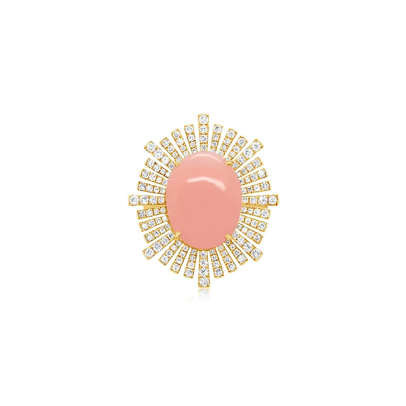 Diamond Starburst Ring With Pink Opal Center - Doves by Doron Paloma