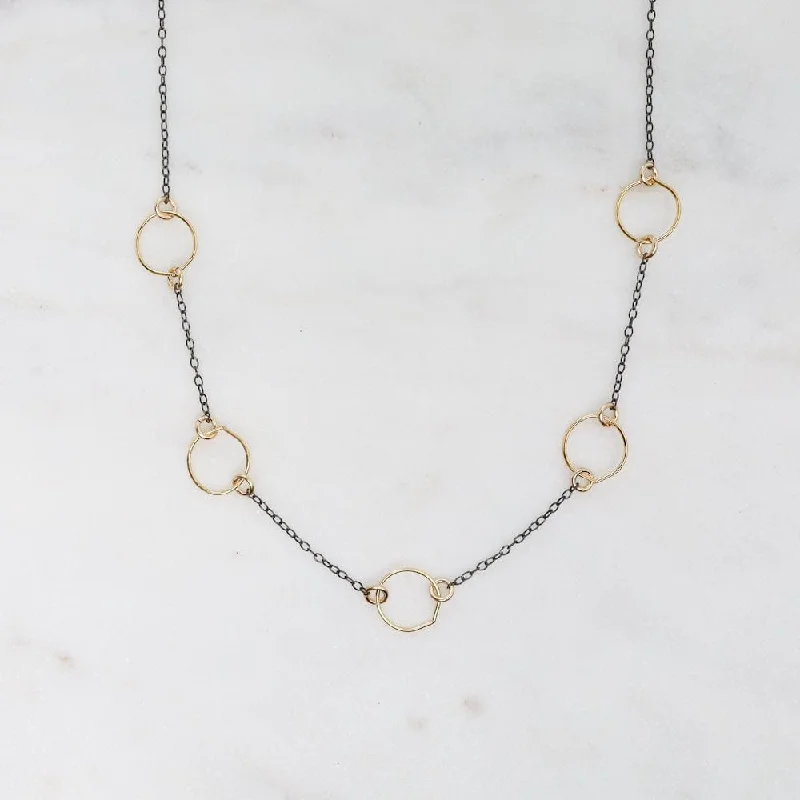 Oxidized Chain with Small Gold Filled Hoops Necklace