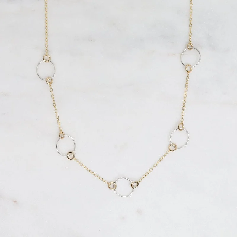 14k Gold Filled Chain with Small Sterling Silver Hoops Necklace