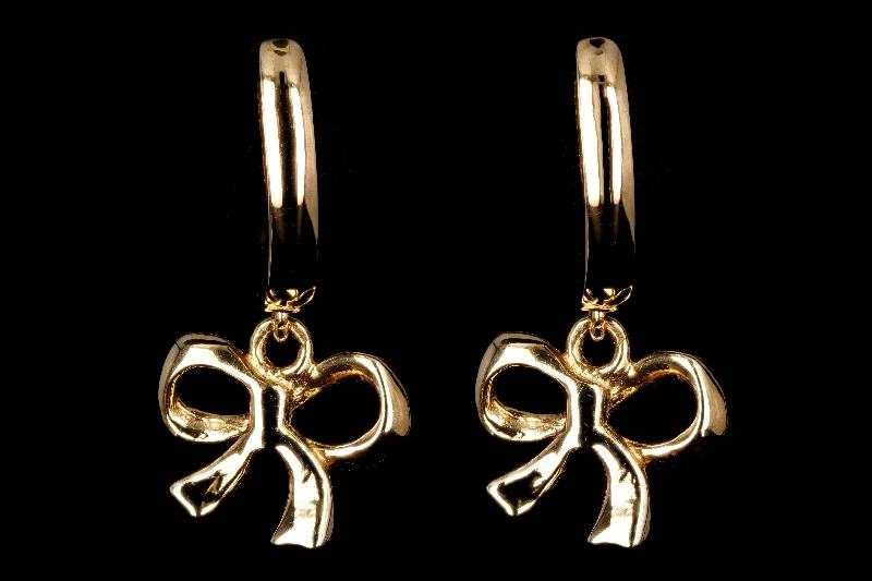 New 14K Yellow Gold Bow Baby Hoop Earrings