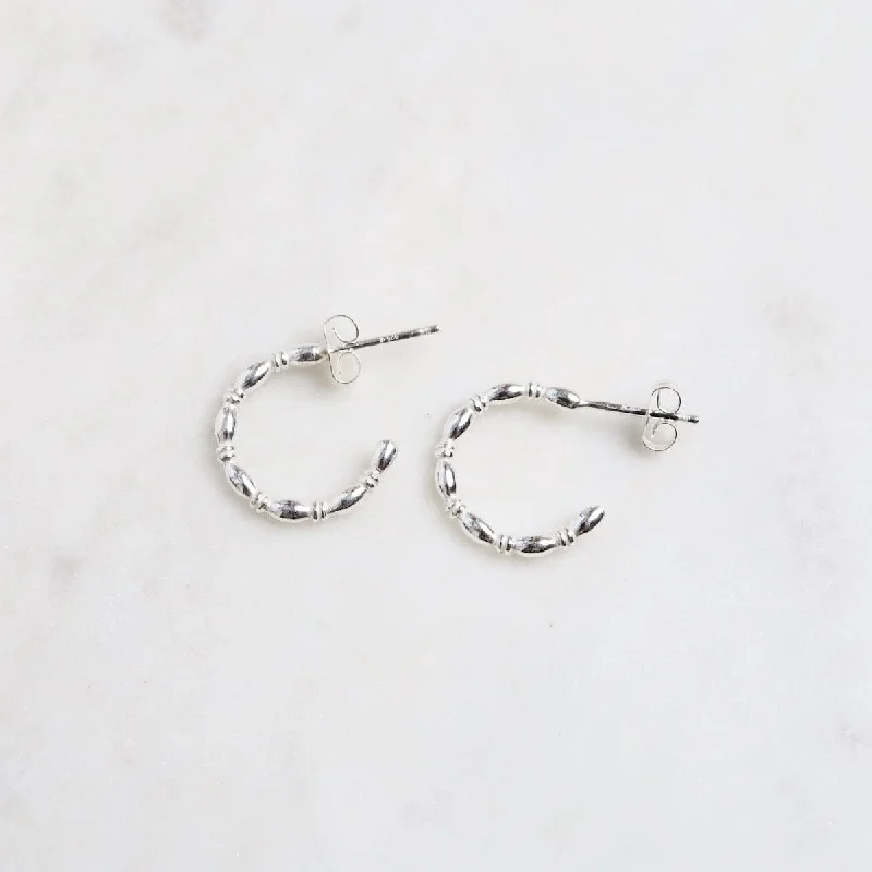 Sterling Silver Oval Beaded Hoops