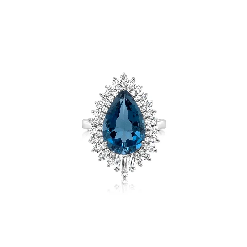 Pear-Shape Blue Topaz and Diamond Ring - Doves by Doron Paloma