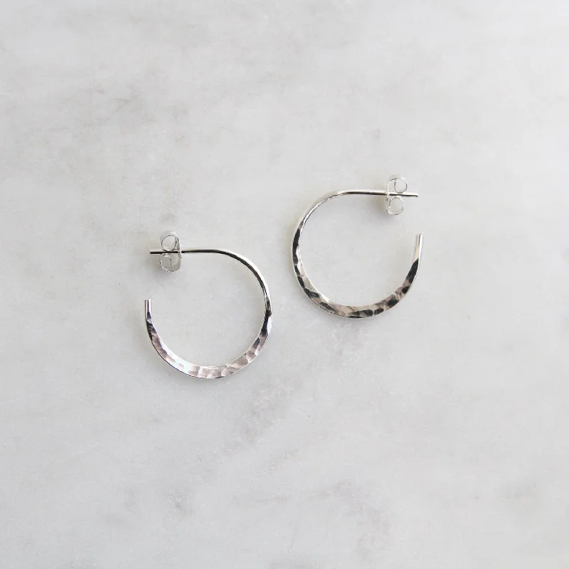 Thin 20mm Sterling Silver Hammered Hoop