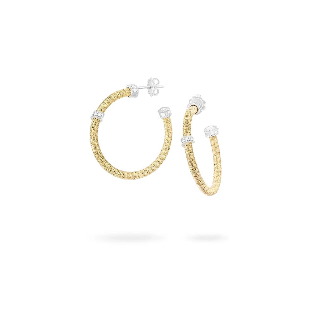 Piero Milano 18K Yellow Gold Hoop Earrings with White Gold Diamond Rondel