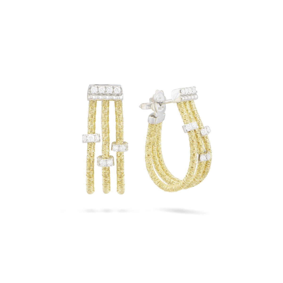 Piero Milano 18K Yellow Gold Multi-Layer Hoop Earrings with White Gold Diamond Rondels