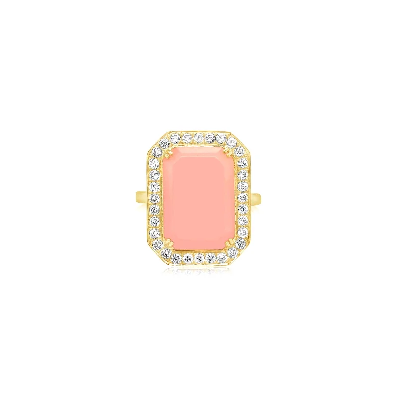 Diamond-Framed Pink Opal Ring - Doves by Doron Paloma