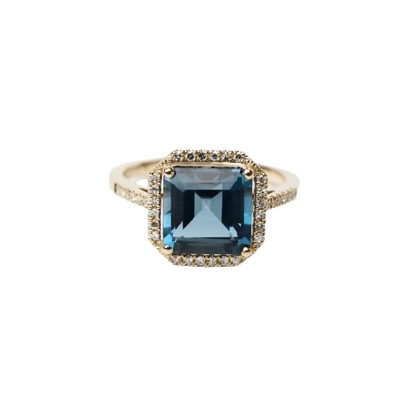 14k Gold Asscher Cut London Blue Topaz Ring