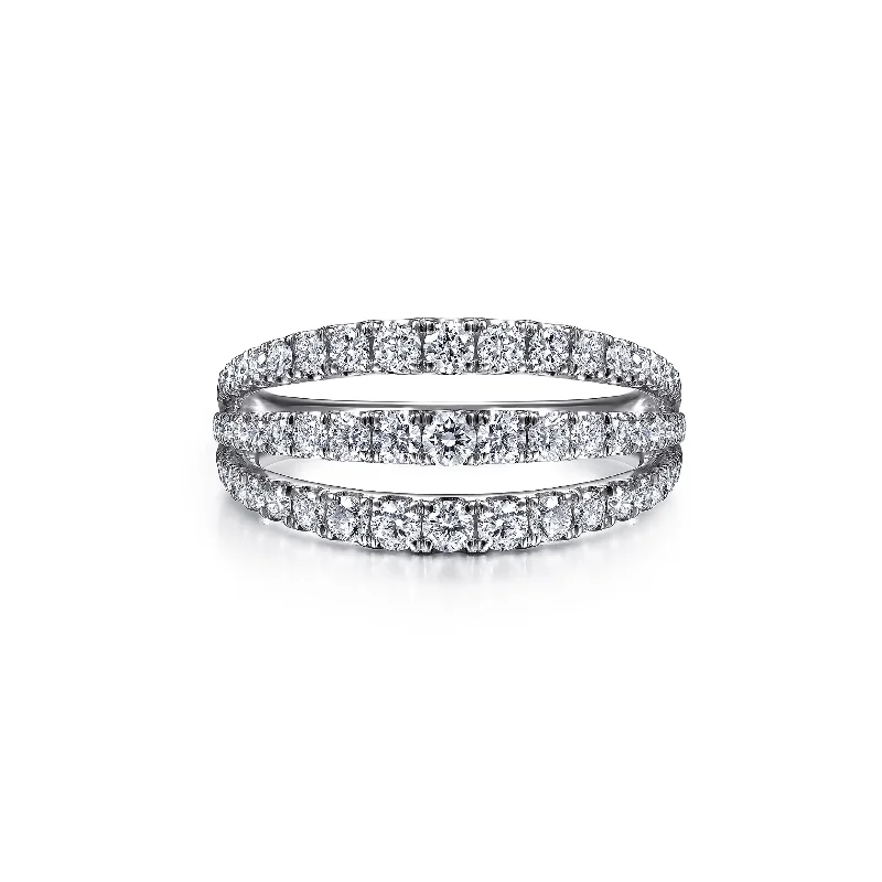 White Gold Three Row Diamond Ring - Gabriel & Co.