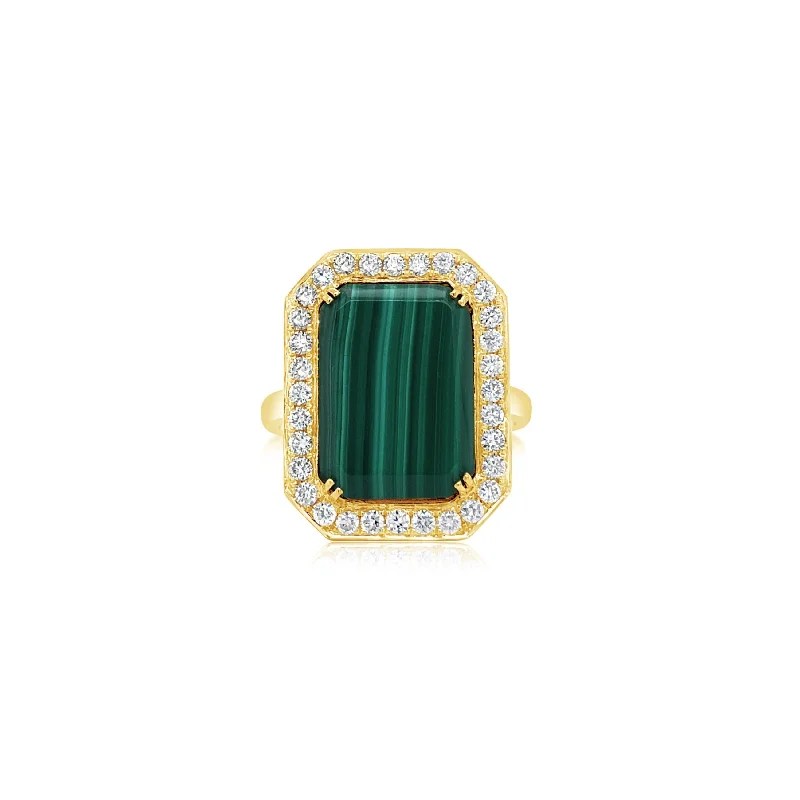 Diamond-Framed Malachite Ring - Doves by Doron Paloma