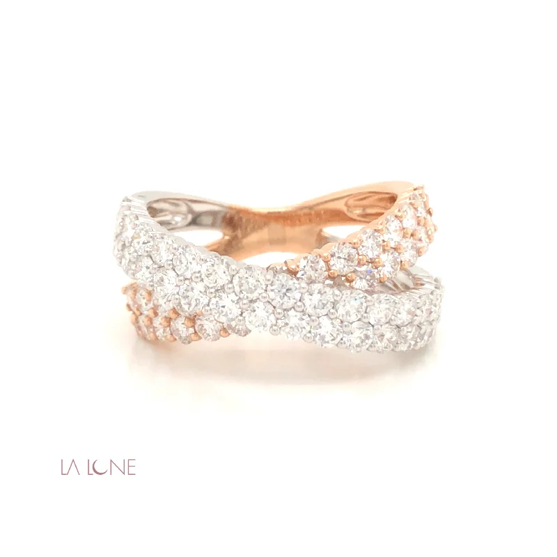 Rose and White Diamond Crossover Ring - LaLune