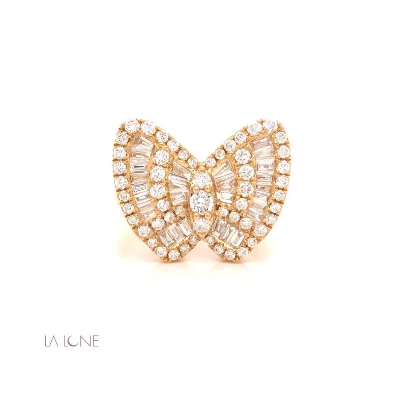 Round and Baguette Diamond Butterfly Ring - LaLune