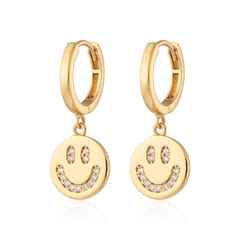 Smiley Face Charm Hoop Earrings