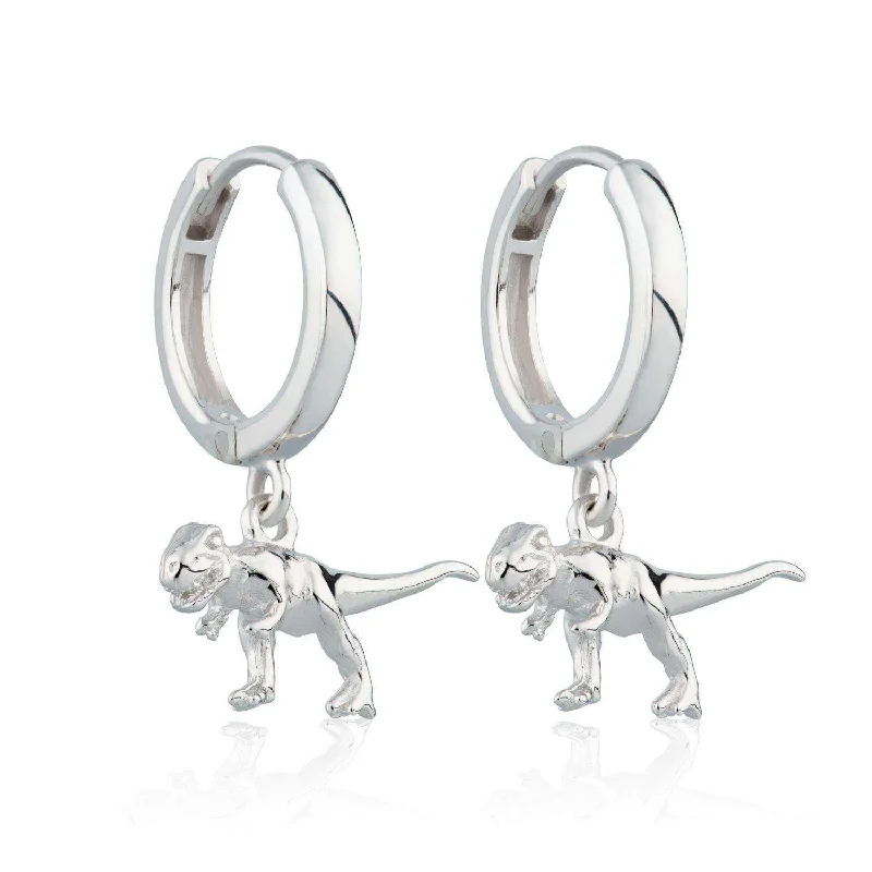 T-Rex Dinosaur Hoop Earrings - Sterling Silver