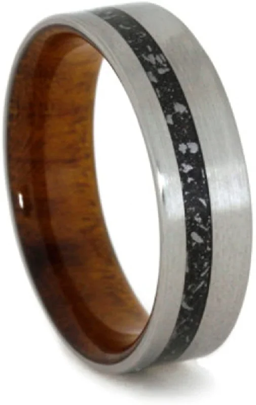 Stardust Meteorite, Ironwood Burl Sleeve 6mm Comfort-Fit Brushed Titanium Band, Size 14.5