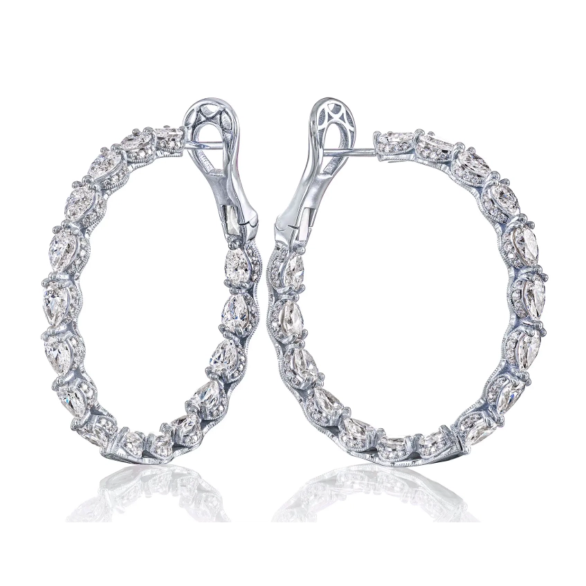 Tacori 18K White Gold Pear Diamond Hoop Earrings