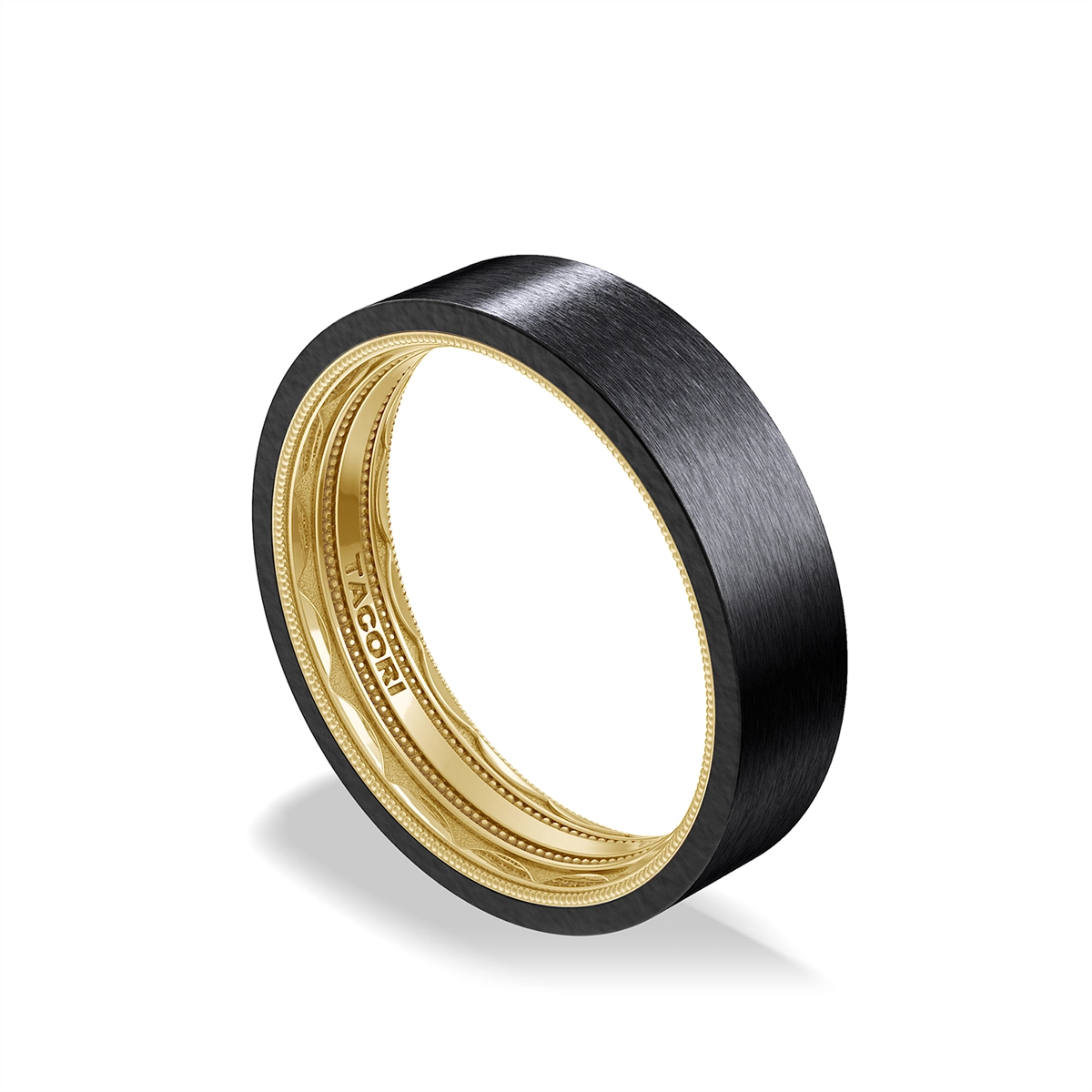 Tacori Black Titanium/18K Yellow Gold 6mm Matte Flat Top Band