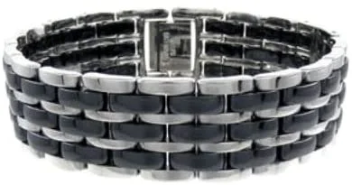 The Men's Jewelry Store Black Ceramic and Stainless Steel Link Bracelet, 8.5"