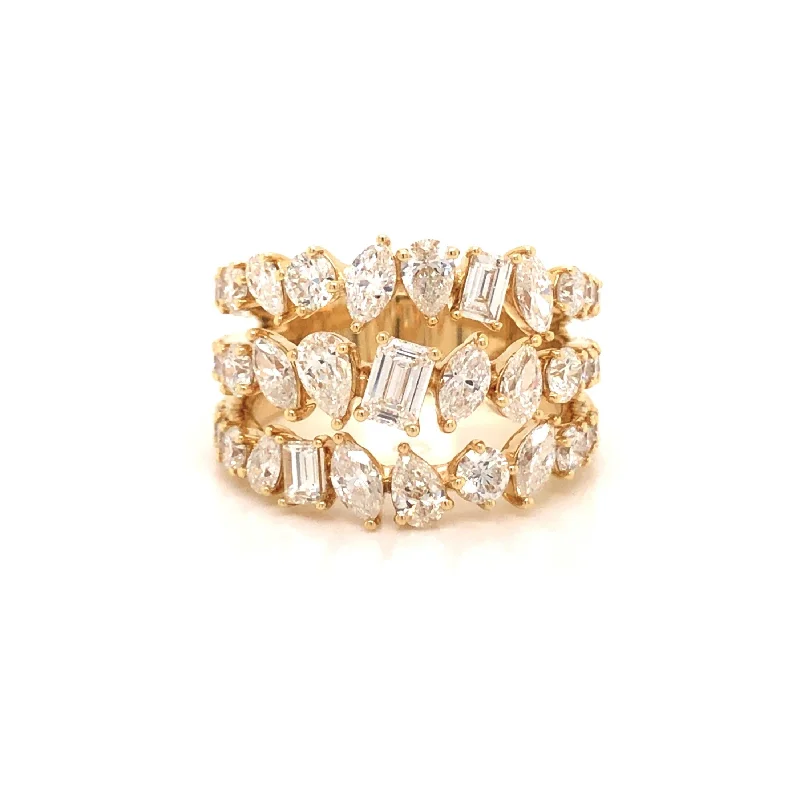 Three Row Multi-Shape Diamond Ring