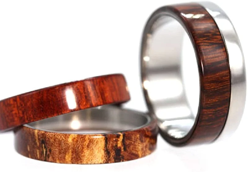 Three Wood Inlay 6mm Comfort-Fit Interchangeable Titanium Ring, Size 6