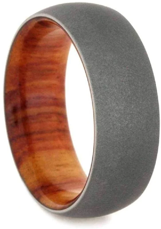 Tulip Wood, Sandblasted Titanium 8mm Comfort-Fit Band, Size 8.5