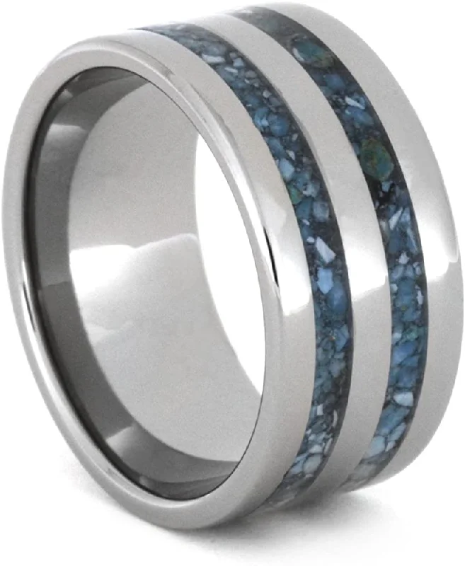 Turquoise Inlay 10mm Comfort-Fit Titanium Band, Size 14.75