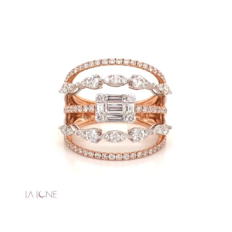 Two-Tone Five Row Diamond Ring - LaLune