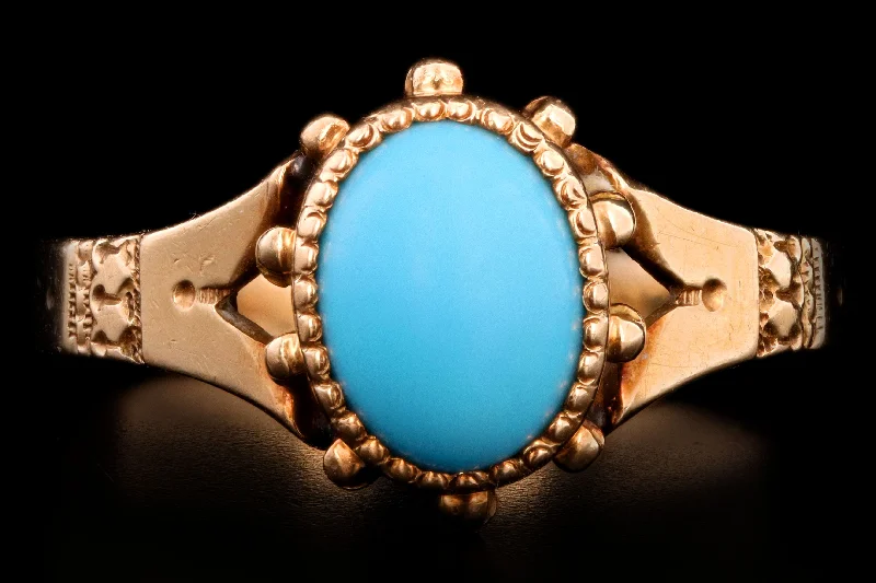 Victorian 10K Yellow Gold Oval Cabochon Cut Imitation Turquoise Ring