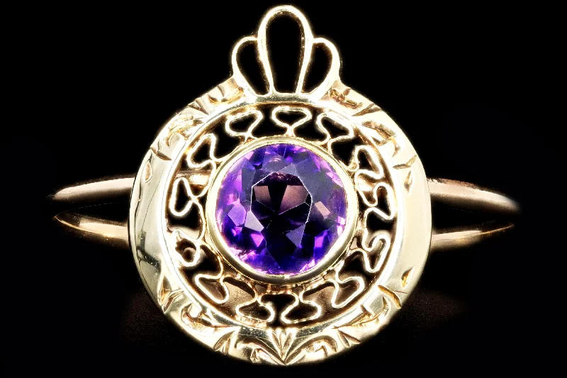 Victorian 14K Yellow Gold Amethyst Stick Pin Conversion Ring