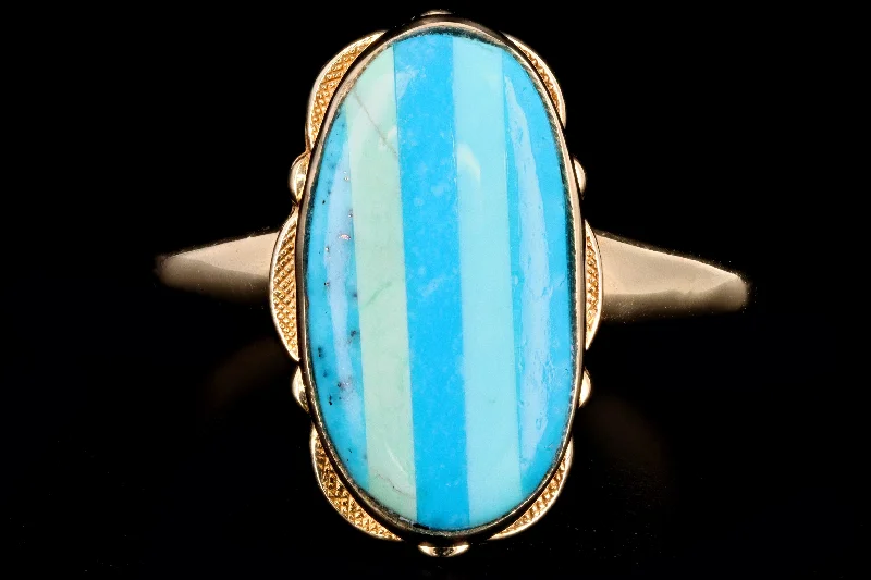 Vintage 10K Yellow Gold Turquoise Inlay Ring