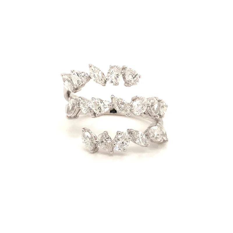 White Gold Three Row Multi-Shape Diamond Ring