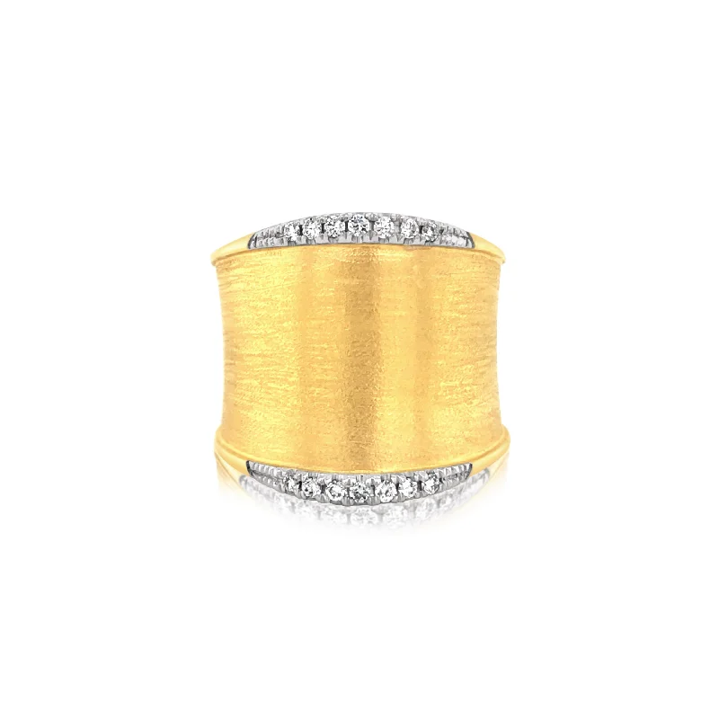 Wide Band Brushed Finish Diamond-Tipped Ring