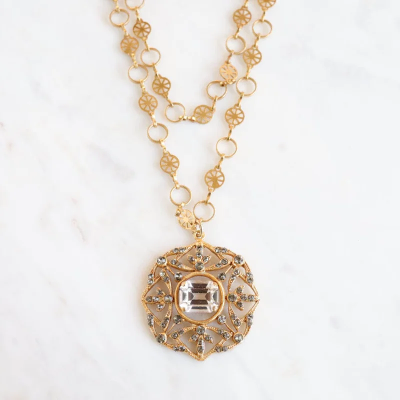 Gold Crystal Medallion Necklace