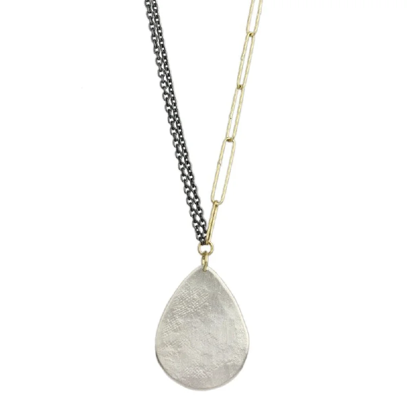 Large Silver Parchment Teardrop Necklace