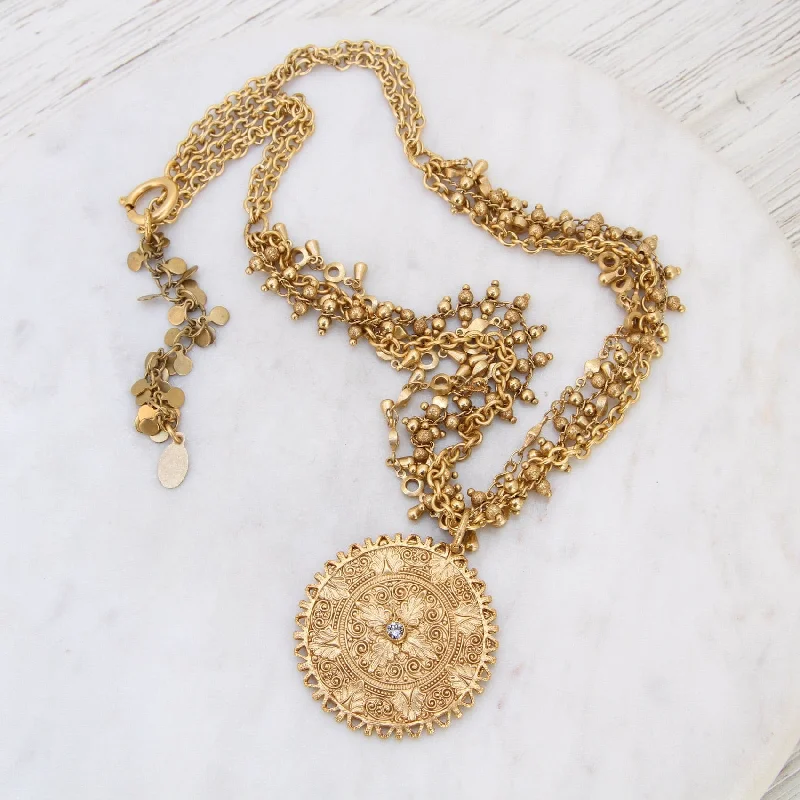 Multi Chain Medallion Necklace - gold plate