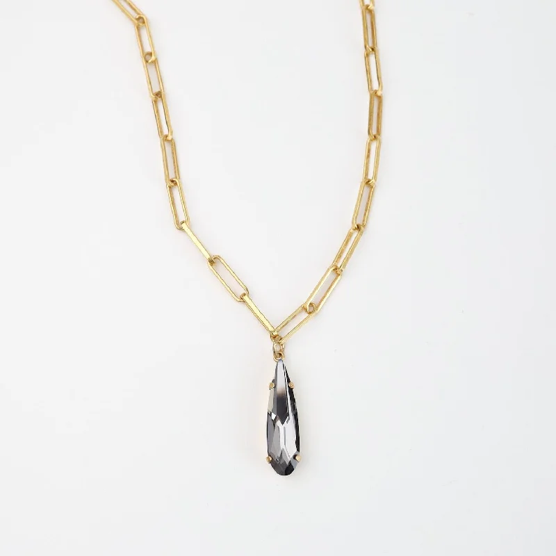 Gold Plate Oval Link Chain with Single Crystal Teardrop