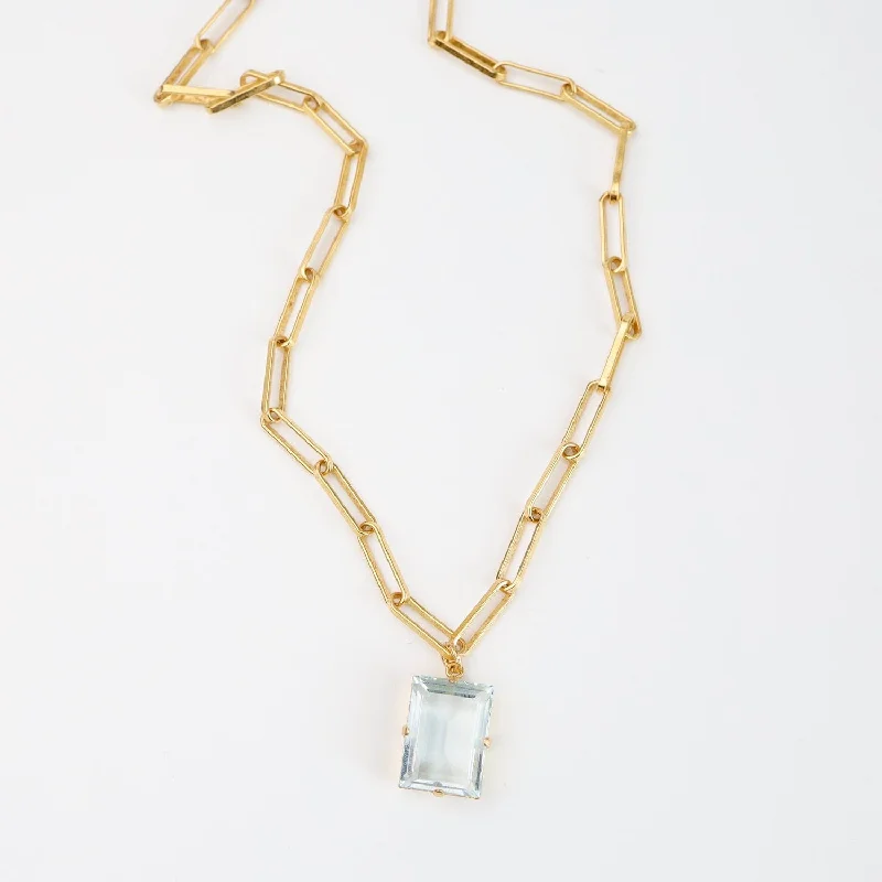 Gold Plate Oval Link Chain with Single Crystal Rectangle - Ice