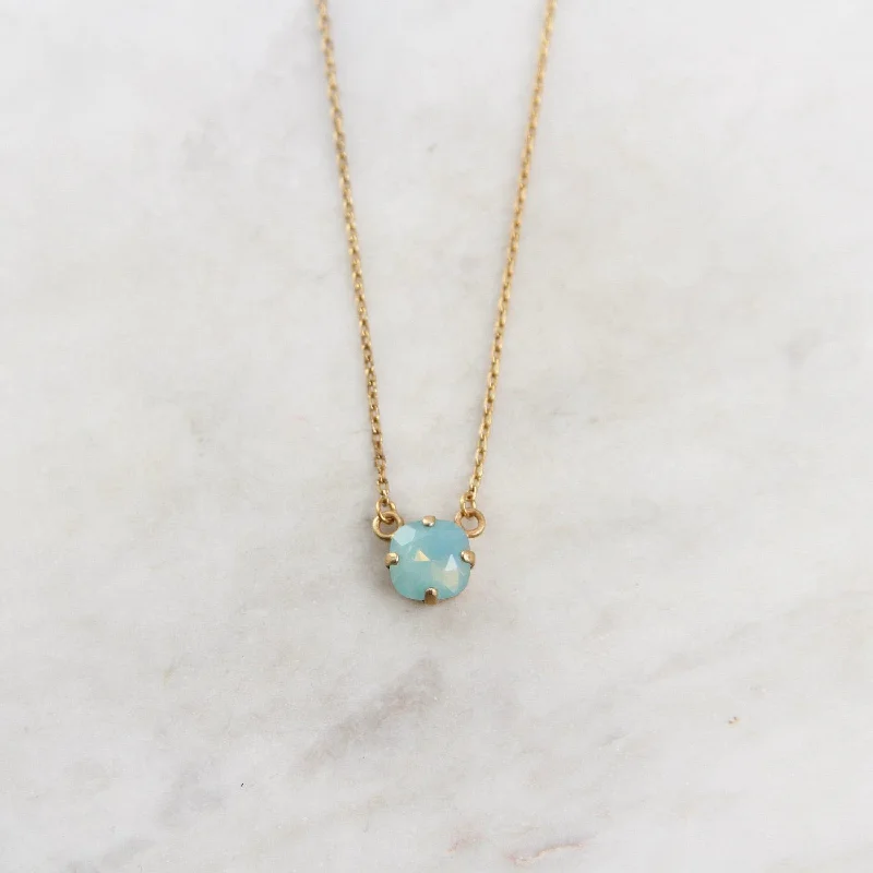 Single Swaovski Crystal Necklace Pacific Opal- Gold Plate