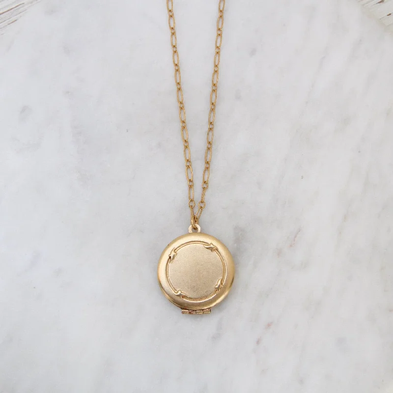 Large Plain Locket on Oval Link Chain - Gold Plate