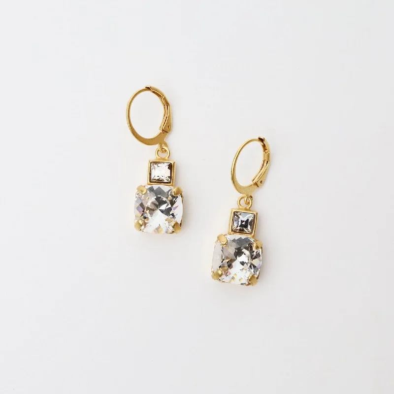 Square Crystal Drop Earrings - Gold Plate