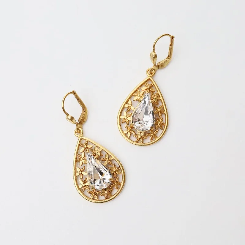 Teardrop Crystal Earrings - Gold Plate