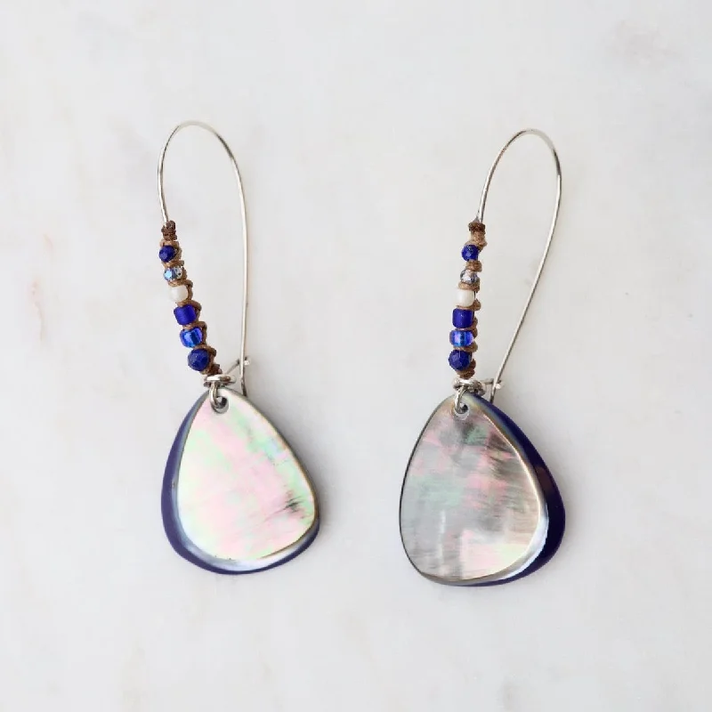 Lapis Blacklip Beaded Teardrop Earrings