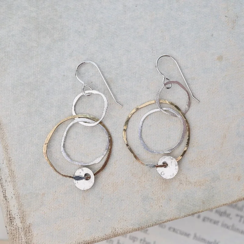 Silver and Brass Circle Drops with Disc Earrings