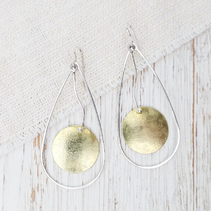 Large Silver & Brass Teardrop Earrings