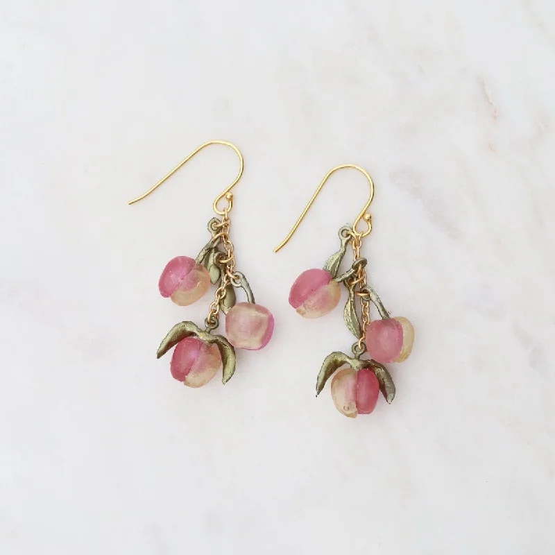 Peach Tree 3 Drop Wire Earrings