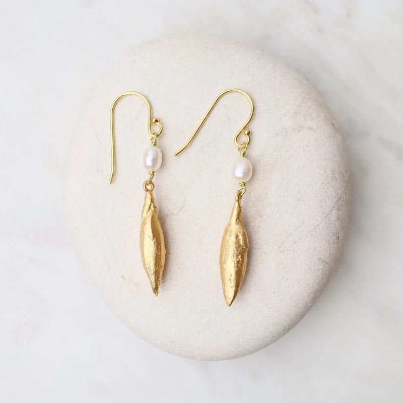 Leaf & Bud Pearl Drop Earrings