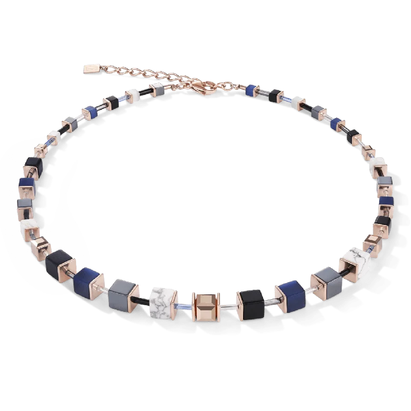 Blue Rose Gold Geo Cube Necklace